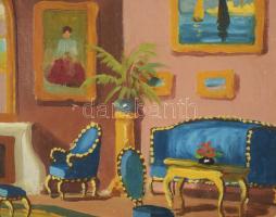 Parobek Alajos (1896-1947): Enteriőr festményekkel. Olaj, karton, jelzett. Hátoldalán 1930 körüli ra...