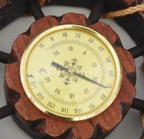 Hajókerék formájú barométer, fa, d: 37 cm