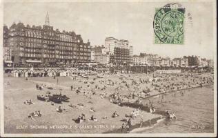 Brighton, Brach Showing Metropole & Grand Hotel