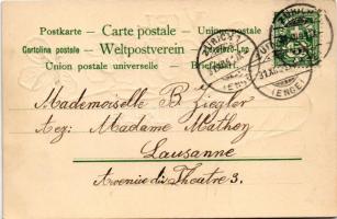 1901 Viel Glück zum neuen Jahre / New Year greeting art postcard with clovers. Art Nouveau, Emb. lit...