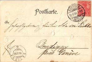 1900 Viel Glück / New Year greeting art postcard with bees, horseshoe and clovers. Art Nouveau, Emb....