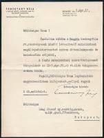 1943 Temesváry Béla, a Magyar Nemzeti Gazdasági Bank Rt. ügyvezető igazgatója levele Láng Józsefhez (1876?1943), a Gazdák Biztosító Szövetkezete korábbi vezérigazgatójához, a Hungária Keskenyfilm Rt. ügyében, fejléces papíron, autográf aláírásával.