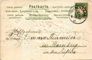 1901 Die besten Wünsche zum Jahreswechsel / New Year greeting art postcard with clovers, lace patter...