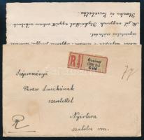 1920 Ajánlott levél Öcsényről a Budapesti 30. Honvéd Gyalogezred dombornyomású levélpapírján és borí...