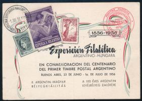 1956 HUNGÁRIKA A buenos airesi argentín-magyar bélyegkiállítás emléklapja