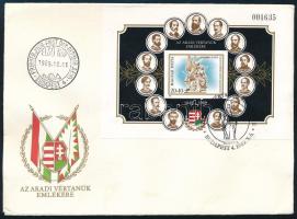 1989 Az Aradi Vértanúk emlékére vágott blokk FDC-n (4.500)