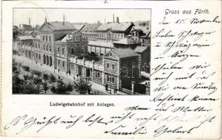 1900 Fürth (Bayern), Ludwigsbahnhof mit Anlagen / railway station (cut)