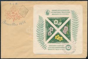 1958 FIP (I.) - Virág (I.) vágott blokk FDC-n (15.000)