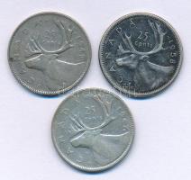 Kanada 1947-1949. 25c Ag "VI. György" (2xklf) + 1958. 25c Ag "II. Erzsébet" T:VF...