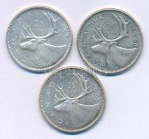 Kanada 1962-1965. 25c Ag "II. Erzsébet" (3xklf) T:XF Canada 1962-1965. 25 Cents Ag "E...