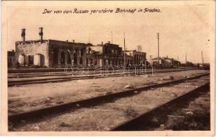 Hrodna, Grodno; Der von den Russen zerstörte Bahnhof / WWI railway station destroyed by the Russians