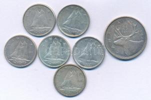 Kanada 1947-1968. 10c Ag (6xklf) + 1966. 25c Ag "II. Erzsébet" T:XF,VF patina Canada 1947-...