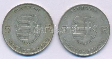 1947. 5Ft Ag "Kossuth" (2x) T:VF,F patina Adamo F8.1