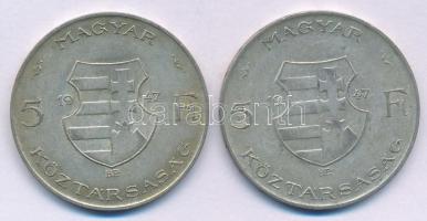 1947. 5Ft Ag "Kossuth" (2x) T:VF,F patina Adamo F8.1