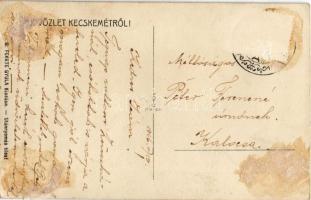 1926 Kecskemét, utca, Katolikus Egyház bérháza, Temetkezési intézet, Fekete liszt és termény üzlete,...