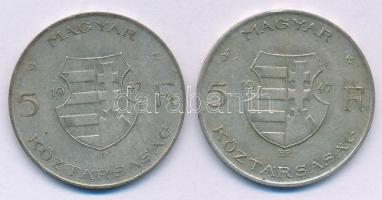1947. 5Ft Ag "Kossuth" (2x) T:VF,F patina Adamo F8.1