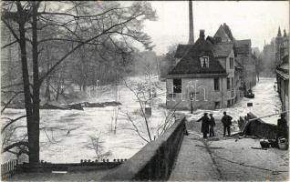 Nürnberg, Nuremberg; Hochwasser-Katastrophe 5. Febr. 1909. Die überflutete Agnesbrücke / flood disaster, the flooded Agnes Bridge