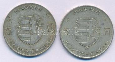 1947. 5Ft Ag "Kossuth" (2x) T:VF,F patina Adamo F8.1