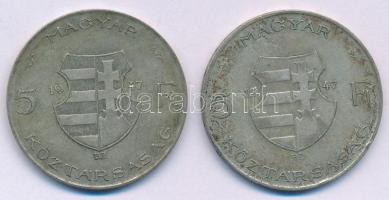 1947. 5Ft Ag "Kossuth" (2x) T:VF,F patina Adamo F8.1