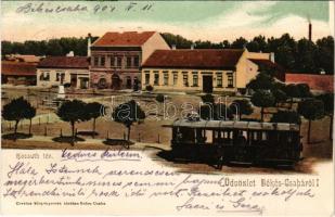 1904 Békéscsaba, Békés-Csaba; Kossuth tér, motor vonat, városi vasút, kisvasút. Corvina könyvnyomda kiadása