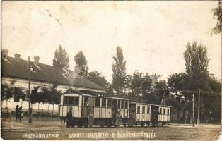 1927 Jászkarajenő, Rákóczi téri (később Templom tér) vasúti megálló a kisvasúttal, vasútállomás, vonat. photo (EM)