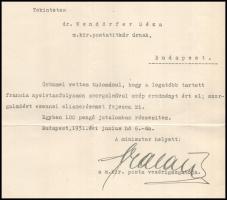 1931 báró Szalay Gábor (1878-1956) kereskedelemügyi min. államtitkár, a M. Kir. Posta vezérigazgatój...