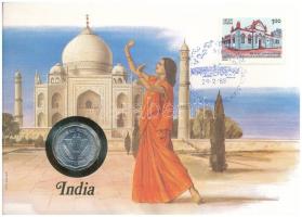 India 1974. 10p felbélyegzett borítékban, bélyegzéssel, német nyelvű leírással T:UNC India 1974. 10 Paise in envelope with stamp and cancellation, with German description C:UNC