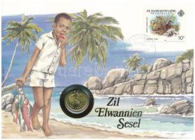 Seychelles-szigetek 1990. 10c felbélyegzett borítékban, bélyegzéssel, német nyelvű leírással T:UNC Seychelles 1990. 10 Cents in envelope with stamp and cancellation, with German description C:UNC