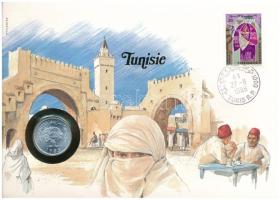 Tunézia 1983. 5M, felbélyegzett borítékban, bélyegzéssel, német nyelvű leírással T:UNC Tunisia 1983. 5 Millim in envelope with stamp and cancellation, with German description C:UNC