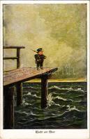 Wacht am Meer / WWI German Navy art postcard. WSSB. No. 4946. (Rb)