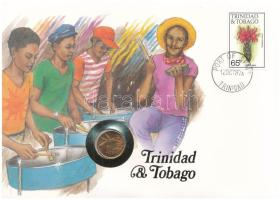 Trinidad és Tobago 1979. 1c bronz "A függetlenség 10. évfordulójára" érme felbélyegzett borítékban, bélyegzéssel T:AU patina Trinidad and Tobago 1979. 1 Cent bronze "10th Anniversary of Independence" coin in envelope with stamp, cancellation C:AU patina