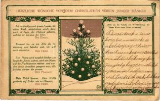 Herzliche Wünsche von dem Christlichen Verein Junger Männer. Weihnachsts-Postkarte Kriegsgefangenenhilfe Weltkomitee des Christlichen Vereins Junger Männer Genf, Schweiz / WWI Austro-Hungarian K.u.K. military POW (prisoner of war) Christmas greeting with Christmas tree. Floral, litho (EB)