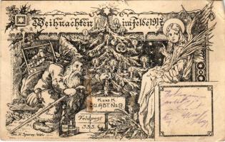 1917 Weihnachten im Felde 1917. K.u.K. Qu. Abt. No. 9. Feldpost 333. Feldpostkarte / WWI Austro-Hungarian K.u.K. military field postcard with Christmas greeting, Saint Nicholas and angel s: H. Spurny + "K.u.K. Quartiermeisterabteilung Nr. 9." "K.U.K. FELDPOSTAMT 333" (szakadás / tear)