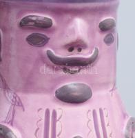 Kutyás Bajusz István: Miska kancsó. mázas kerámia, jelzett, mázsérüléssel , m: 24 cm