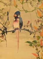 Kínai festett falikép, porcelán súlyozókkal, cca 155x54 cm