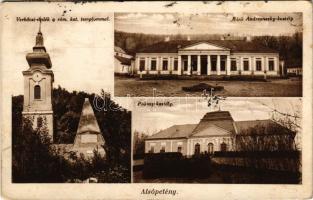 1938 Alsópetény, Verbőczi-emlék a római katolikus templommal, Prónay-kastély (fl)