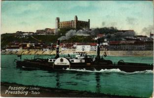 Pozsony, Pressburg, Bratislava; Duna, vár, "Luitpold" gőzös / Danube river, steamship, castle (EK)