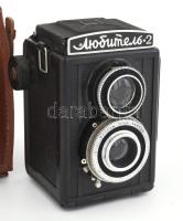 Lomo Ljubitel 2 6x6 cm kamera 1:4,5/7,5 cm objektívvel, sérült tokkal