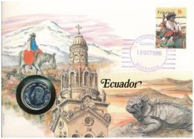 Ecuador 1985. 1S felbélyegzett borítékban, bélyegzéssel, német nyelvű leírással T:UNC Ecuador 1985. 1 Sucre in envelope with stamp and cancellation, with German description C:UNC