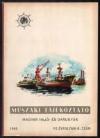 1969 [Magyar Hajó- és Darugyár] Műszaki Tájékoztató 1969. VII. évf. 4. sz. Szerk.: Hanusz András. [Bp.] Magyar Hajó- és Darugyár, 79 p. Kiadói félvászon-kötés, az elülső borítón szamárfüllel.