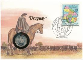 Uruguay 1980. 1P Cu-Ni felbélyegzett borítékban, bélyegzéssel, német nyelvű leírással T:UNC Uruguay 1980. 1 Nuevo Peso Cu-Ni in envelope with stamp, cancellation, and a prospectus in german C:UNC