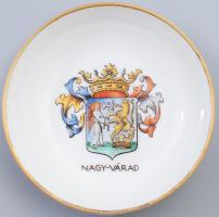 Herendi Nagy-Várad címeres tálka, 1941, Nagyvárad visszatérésének alkalmából készített tálka, jelzett, hibátlan, d: 8 cm