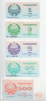 Üzbegisztán 1992. 1S + 3S + 5S +25S + 500S T:AU, közte egy XF Uzbekistan 1992. 1 Sum + 3 Sum + 5 Sum +25 Sum + 500 Sum C:AU, in it an XF Krause P#61, P#62, P#63, P#65, P#69