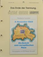 Velünk élő történelem német gyűjtemény maradvány (Berlini fal, hidegháború vége, politikai események), benne alkalmi borítékok, emléklapok, bélyegek előnyomott albumban