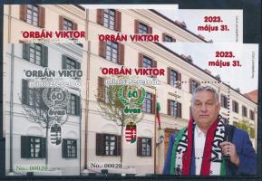 2023 Orbán Viktor miniszterelnök 60 éves 4 db-os emlékív garnitúra, azonos 00020 sorszámmal