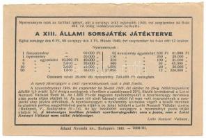 1949. "XI. Újjáépítési Állami Sorsjáték" B fél sorsjegy T:VF