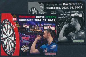 2024 Hungarian Darts Trophy emlékív pár, azonos piros és zöld 00000 sorszámmal, egyik feketenyomat