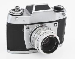 Ihagee Exakta Varex IIb fényképezőgép, Carl Zeiss Tessar 2,8/50 (50 mm f/2.8) objektívvel, sapkával,...