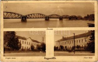 1943 Nagyszőlős, Nagyszőllős, Vynohradiv (Vinohragyiv), Sevljus, Sevlus; Tisza híd, Polgári iskola, Elemi iskola. Kárpátaljai Hangya Szövetkezet kiadása / bridge, schools (fl)