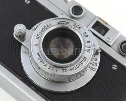 Zorkij szovjet távmérős fényképezőgép, Industar-22 50mm f/3.5 objektívvel, sapkával, eredeti bőr tok...